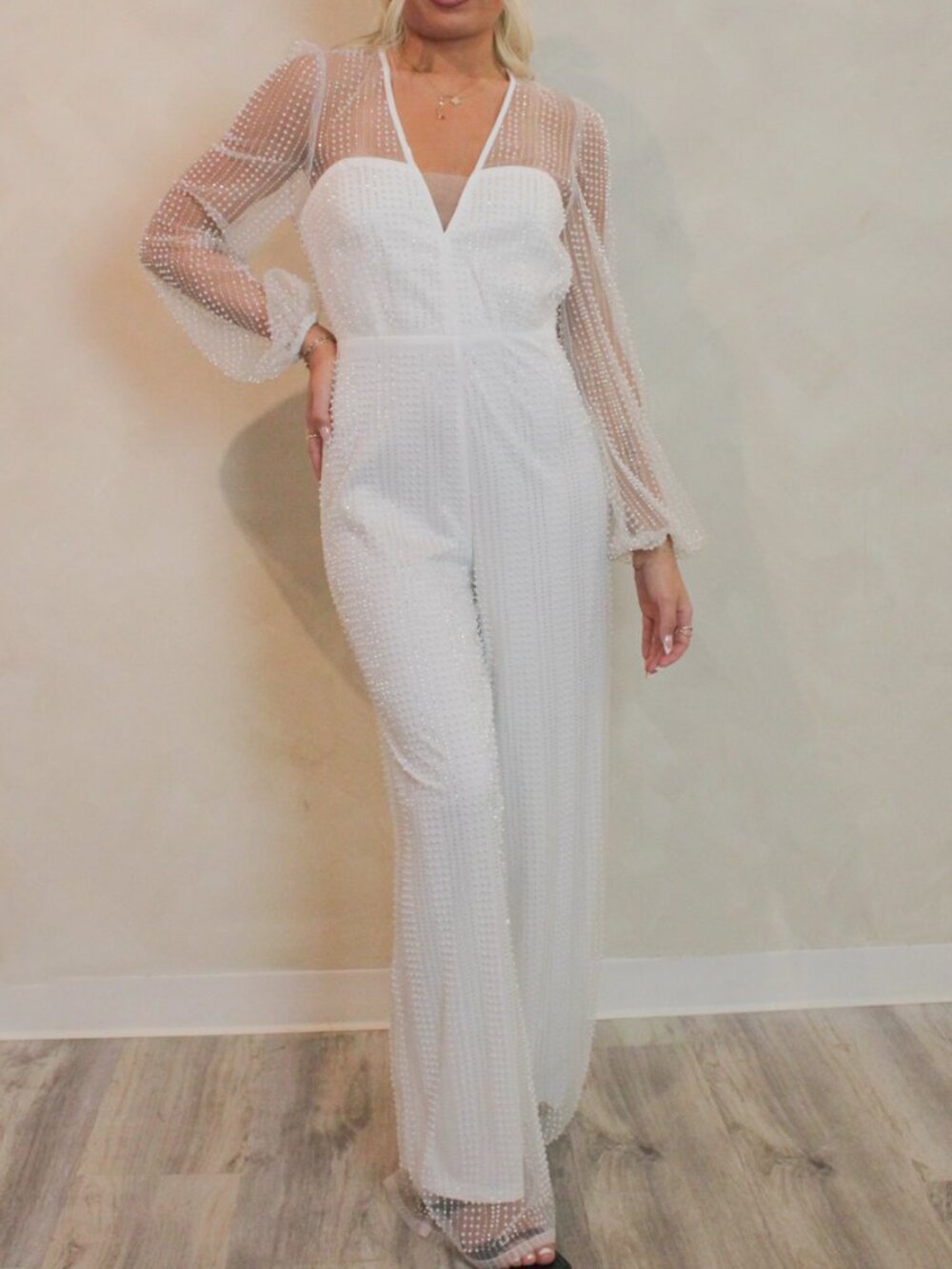White Pearl Beaded Jumpsuit